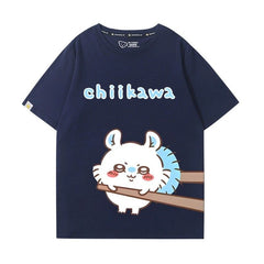 可愛いキャラ ゆるかわ トップス 箸で挟まれる ユニセックス 半袖Tシャツ
