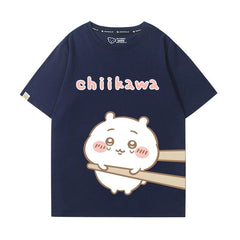 可愛いキャラ ゆるかわ トップス 箸で挟まれる ユニセックス 半袖Tシャツ