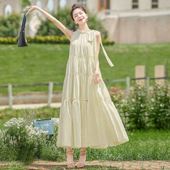 エレガント ホルターネック ノースリーブ リゾート レディースロングワンピース