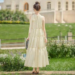 エレガント ホルターネック ノースリーブ リゾート レディースロングワンピース