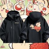 可愛いキャラ ゆるかわ ジャケット ライチ 防風 防寒 ユニセックス プリント カジュアル アウター
