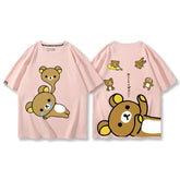 キャラクターシリーズ クマプリント×半袖 綿素材 キュートデザイン ユニセックス Tシャツ