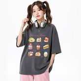 デザートプリント×ルーズシルエット レディース 半袖Tシャツ 夏用 かわいいスイーツデザイン トップス