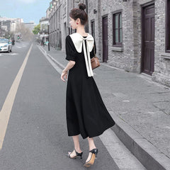 エレガント シェイプアップ 半袖 バックリボン レディース ワンピース