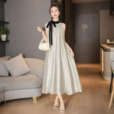エレガント フレンチ ネックリボン ノースリーブ レディース ワンピース