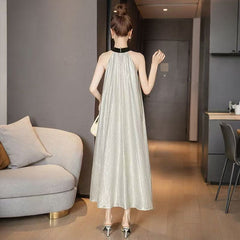 エレガント フレンチ ネックリボン ノースリーブ レディース ワンピース