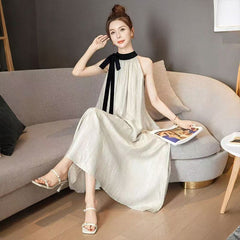 エレガント フレンチ ネックリボン ノースリーブ レディース ワンピース