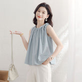 エレガント シンプル ドローストリング ノースリーブ ルーズ レディース シャツ
