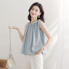 エレガント シンプル ドローストリング ノースリーブ ルーズ レディース シャツ