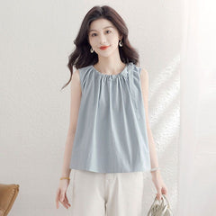 エレガント シンプル ドローストリング ノースリーブ ルーズ レディース シャツ
