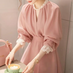 エレガント フレンチ カフスレース レディース ワンピース