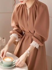 エレガント フレンチ カフスレース レディース ワンピース