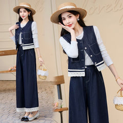 デニムベスト&ゆったりワイドパンツレディース セットアップ