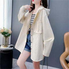 無地 デザイン性 フード付きロンゲスリーブ 薄手カーディガン レディース トップス