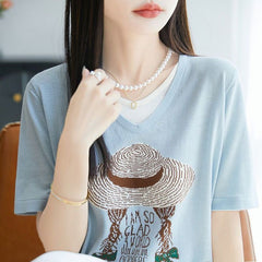 サマープリント×フェイクツーウェイ 半袖 レディース Tシャツ トップス