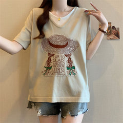 サマープリント×フェイクツーウェイ 半袖 レディース Tシャツ トップス