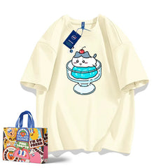 可愛いキャラ ゆるかわ トップス プリン ユニセックス 半袖Tシャツ