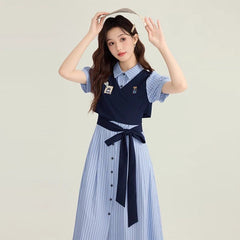 サマー フレンチ ガーリースクール ストライプ ワンピース