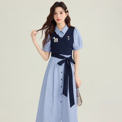 サマー フレンチ ガーリースクール ストライプ ワンピース