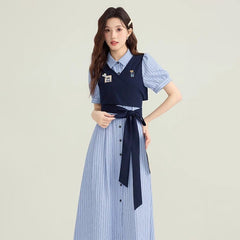 サマー フレンチ ガーリースクール ストライプ ワンピース