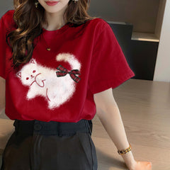 半袖 キュート動物 Tシャツ レディース トップス