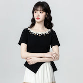 アシンメトリースリット 半袖 Tシャツ レディース トップス