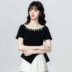 アシンメトリースリット 半袖 Tシャツ レディース トップス