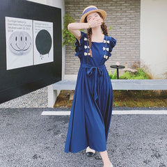 フリル袖 リボンデザイン シェイプアップ ワンピース