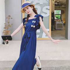 フリル袖 リボンデザイン シェイプアップ ワンピース