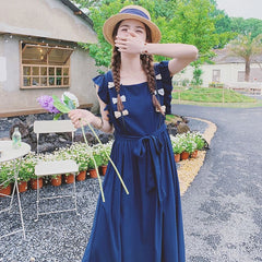 フリル袖 リボンデザイン シェイプアップ ワンピース