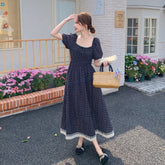 ランタンスリーブ レース付き シェイプアップ レディース ロングワンピース