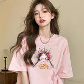 アニメ風キュートイラスト 半袖 レディース Tシャツ トップス