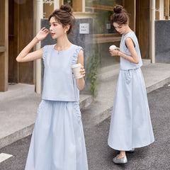 ブルーノースリーブトップス&ロングスカート レディース セットアップ