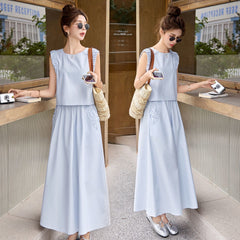 ブルーノースリーブトップス&ロングスカート レディース セットアップ