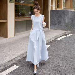 ブルーノースリーブトップス&ロングスカート レディース セットアップ