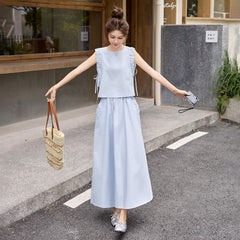 ブルーノースリーブトップス&ロングスカート レディース セットアップ