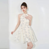 フレンチテイスト ハーネスネック ノースリーブ レディース ショートワンピース