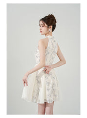 フレンチテイスト ハーネスネック ノースリーブ レディース ショートワンピース