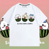 可愛いキャラ ゆるかわ トップス すいか ユニセックス 半袖Tシャツ