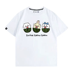 可愛いキャラ ゆるかわ トップス すいか ユニセックス 半袖Tシャツ