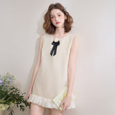 フロントリボン パールフリル ノースリーブ レディース ワンピース
