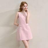 パールラウンドネック ノースリーブ レディース Aラインワンピース