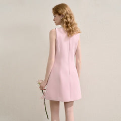 パールラウンドネック ノースリーブ レディース Aラインワンピース