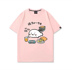 キャラクター 可愛い トップス 週きゅ~7日 ユニセックス 半袖Tシャツ