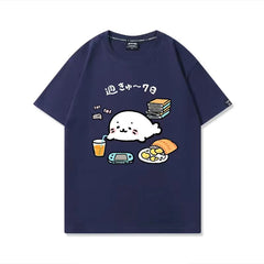 キャラクター 可愛い トップス 週きゅ~7日 ユニセックス 半袖Tシャツ