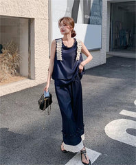 レース切り替え ノースリーブトップス&ワイドパンツ レディース セットアップ