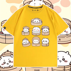 可愛いキャラ ゆるかわ トップス 肉まん ユニセックス 半袖Tシャツ