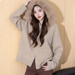 フード付き モコモコ ジッパー カーディガン レディース アウター