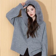 フード付き モコモコ ジッパー カーディガン レディース アウター