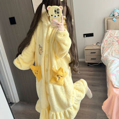 可愛いキャラ ゆるかわ 星形ポケット ルームウェア 寝間着 刺繍 裏起毛 ユニセックスセット パジャマ